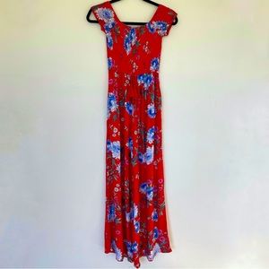 Band of Gypsies Red Floral Jumpsuit with Pockets Size XS